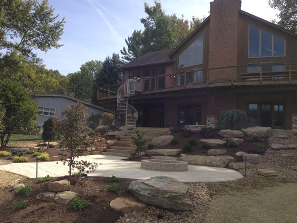 Hillside Tiered Patios and Rock Croppings